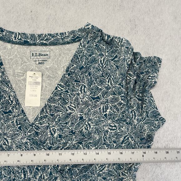 L.L. Bean Summer Knit A-line Dress Women's Large Blue V-Neck - Picture 3 of 4